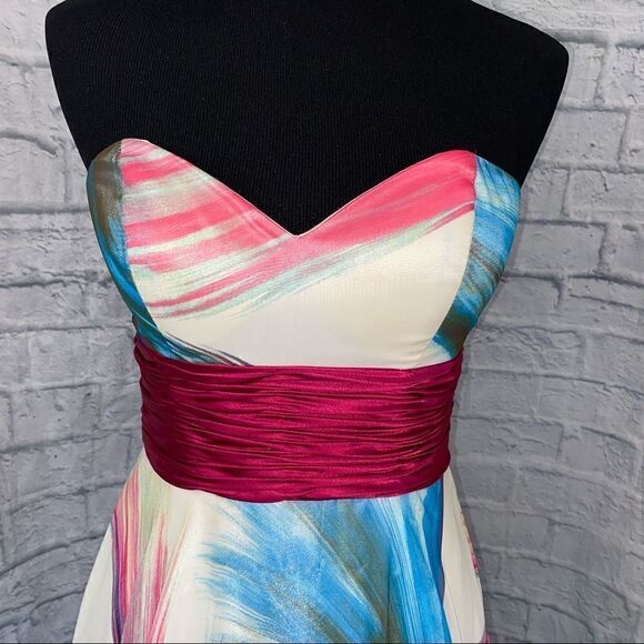 Scala strapless brush print multicolor maxi dress sz 4 - Picture 2 of 16